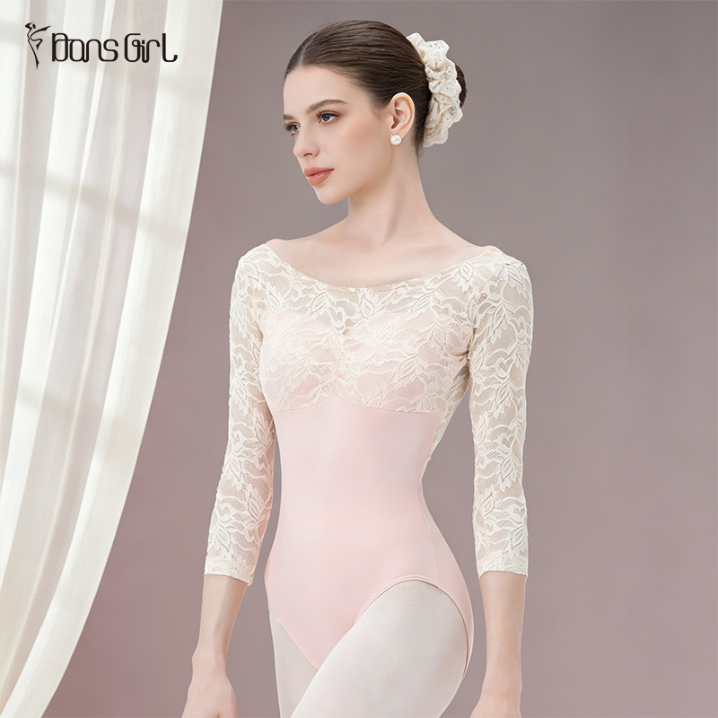 3/4 Sleeve Lace Leotards For Ballet Costumes