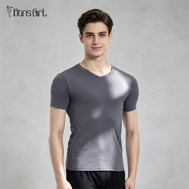 Men's V Neck Short Sleeve Ballet Dance Top T-shirt