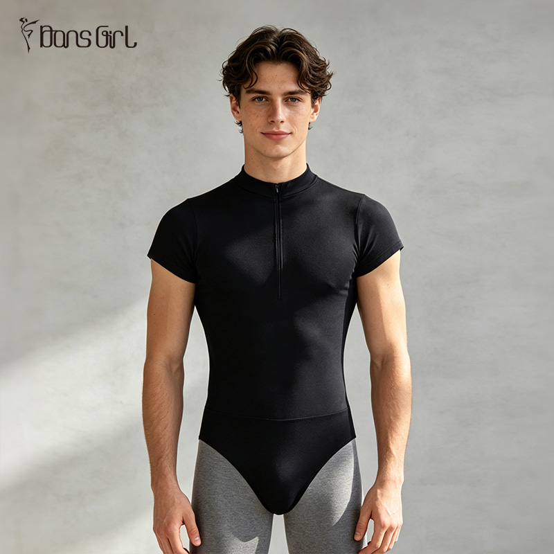 Men's Turtle Neck Zipper Front Short Sleeve Leotard