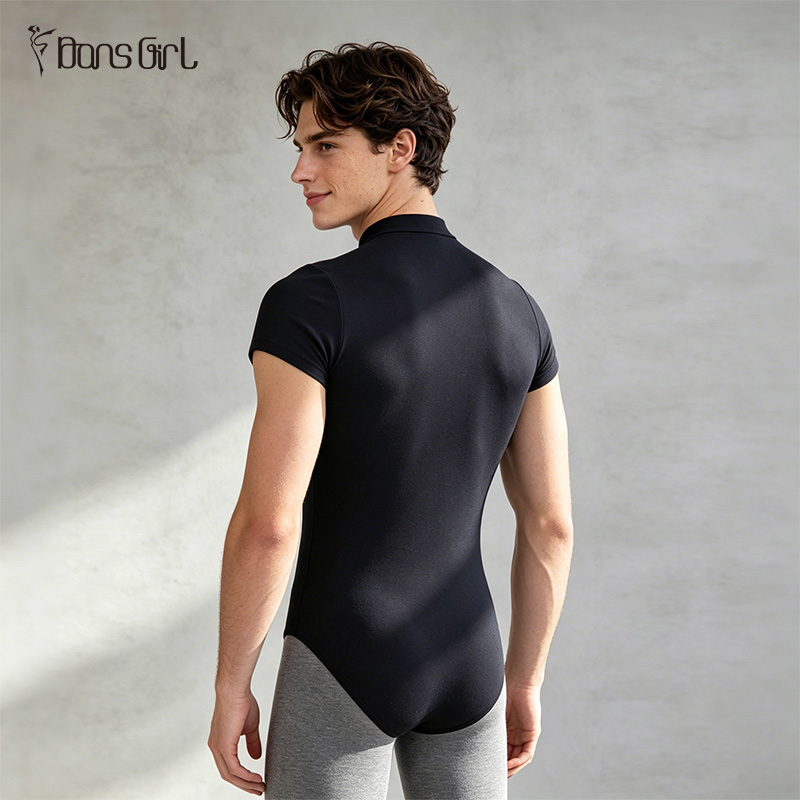 Men's Turtle Neck Zipper Front Short Sleeve Leotard